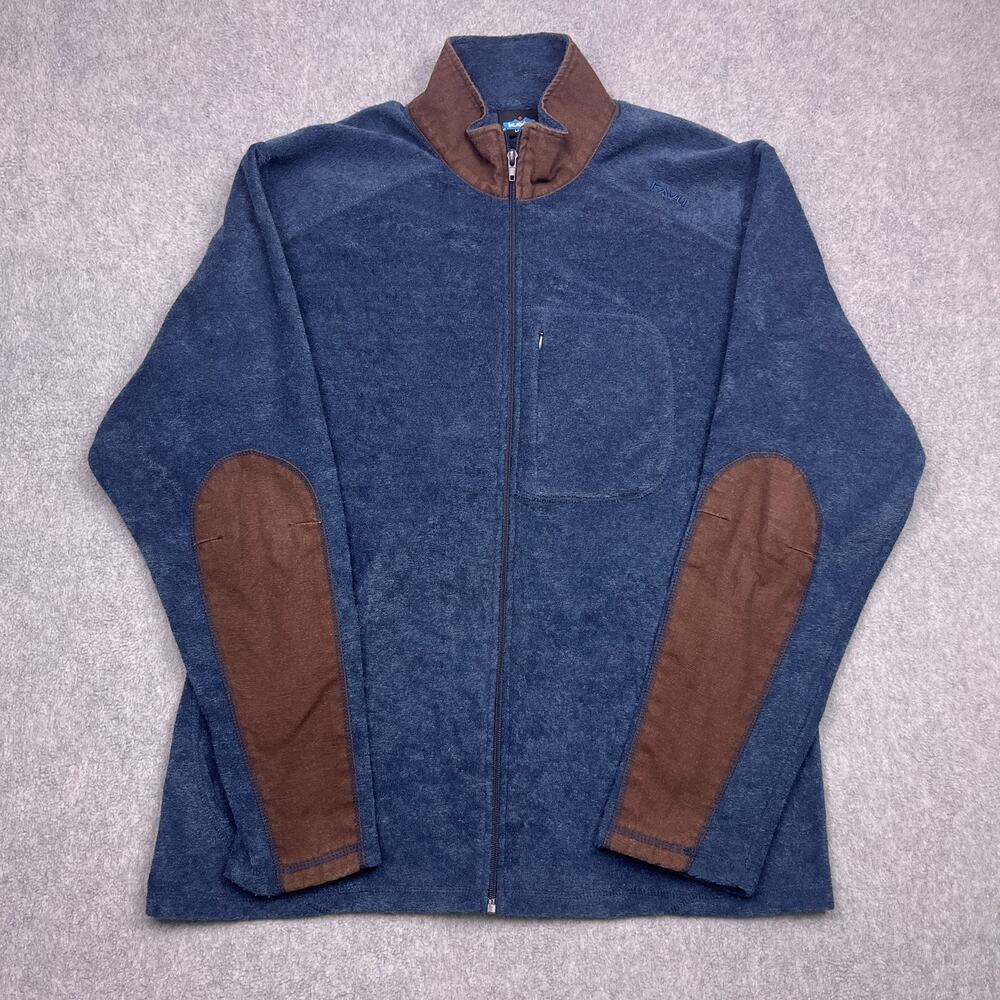 Kavu Full-Zip Jacket Men's Large Blue Elbow Patch Long‎ Sleeve Mock Neck Lined